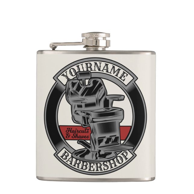 Personalized Retro BarberShop Barber Chair Salon  Flask (Front)