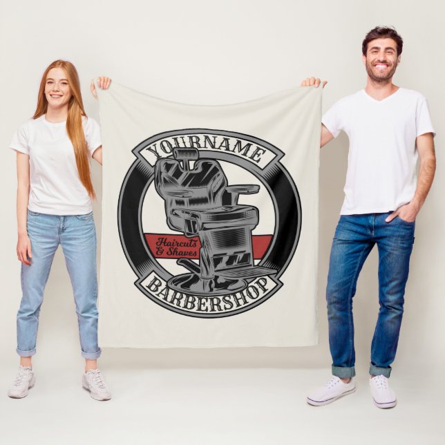 Personalized Retro BarberShop Barber Chair Salon Fleece Blanket (In Situ)