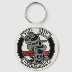 Personalized Retro BarberShop Barber Chair Salon Keychain