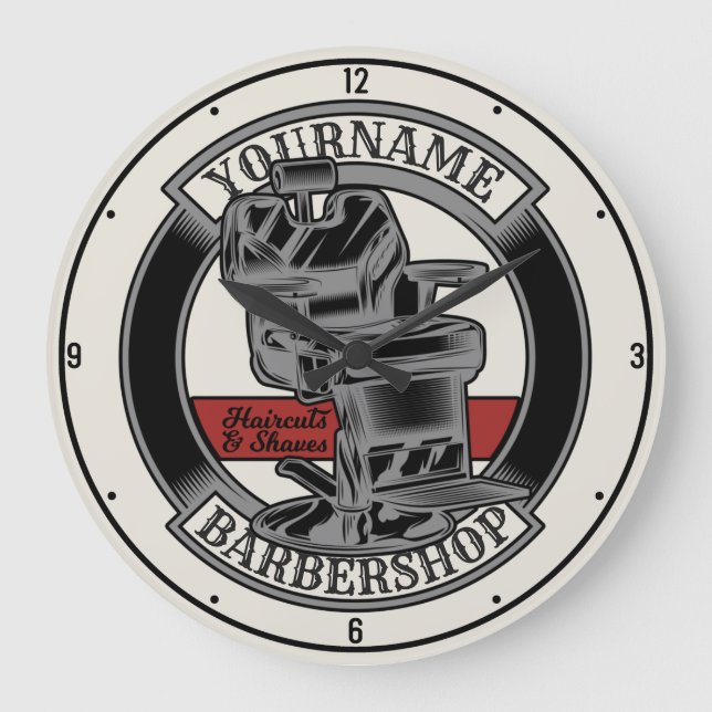 Personalized Retro BarberShop Barber Chair Salon Large Clock (Front)