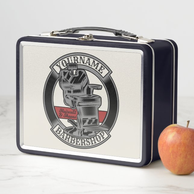 Personalized Retro BarberShop Barber Chair Salon  Metal Lunch Box (In Situ)