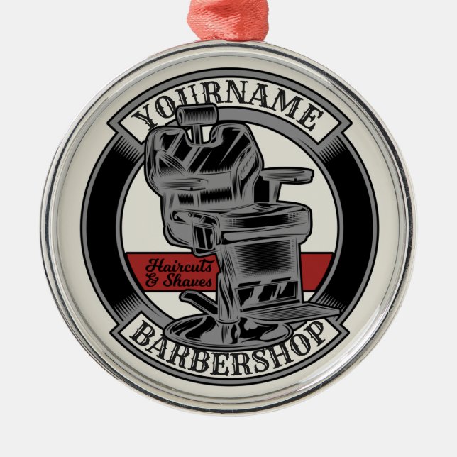 Personalized Retro BarberShop Barber Chair Salon  Metal Ornament (Front)