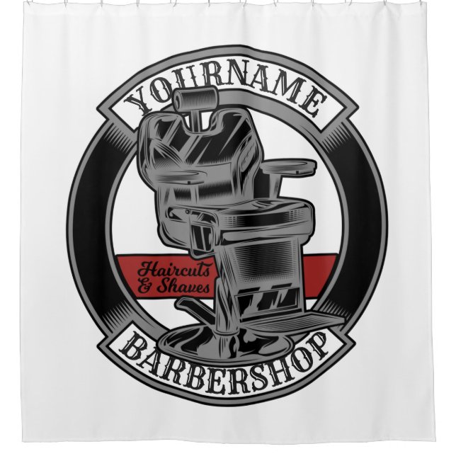 Personalized Retro BarberShop Barber Chair Salon  Shower Curtain (Front)