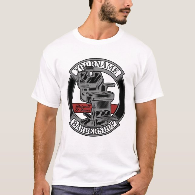 Personalized Retro BarberShop Barber Chair Salon T-Shirt (Front)