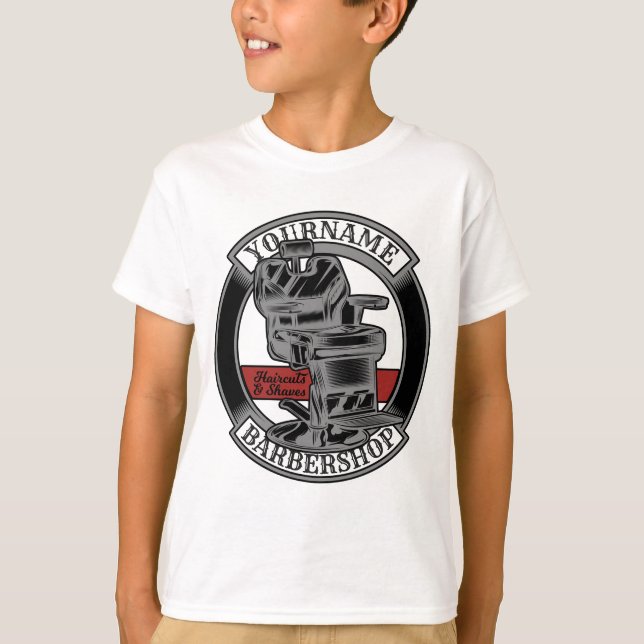 Personalized Retro BarberShop Barber Chair Salon  T-Shirt (Front)