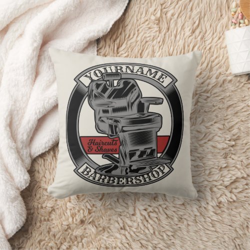 Personalized Retro BarberShop Barber Chair Salon Throw Pillow