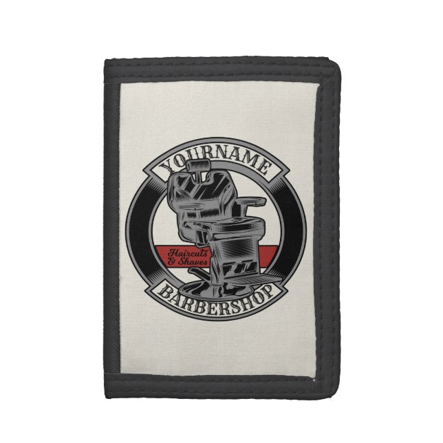Personalized Retro BarberShop Barber Chair Salon  Trifold Wallet (Front Vertical)