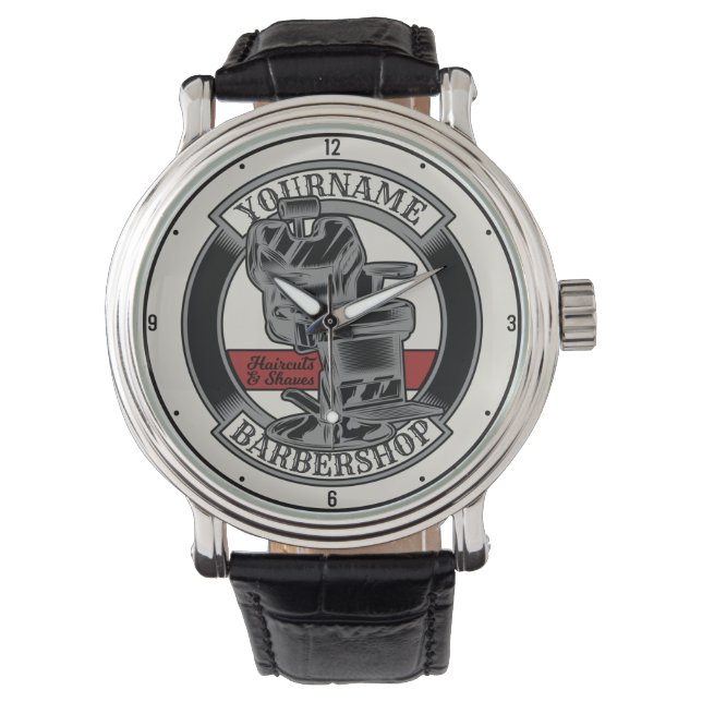 Personalized Retro BarberShop Barber Chair Salon  Watch (Front)