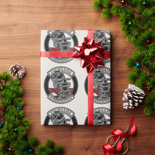 Personalized Retro BarberShop Barber Chair Salon  Wrapping Paper (Holiday Gift)