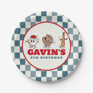 Personalized Retro Baseball Birthday Party Paper Plates