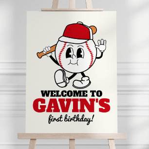 Personalized Retro Baseball Birthday Party Welcome Foam Board