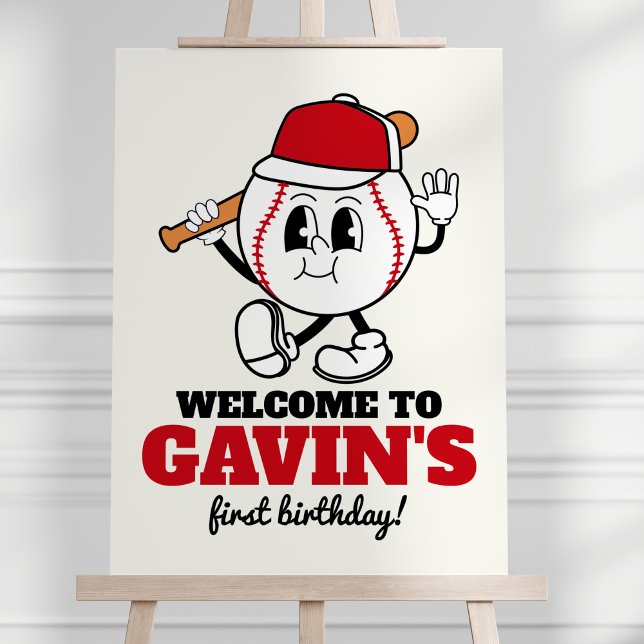 Personalized Retro Baseball Birthday Party Welcome Foam Board (Creator Uploaded)