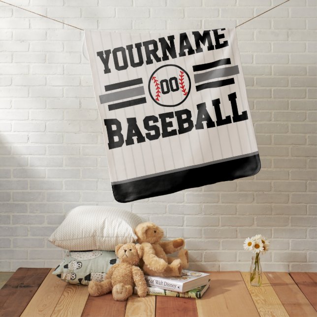 Personalized Retro Baseball Player NAME Team Baby Blanket (In Situ)