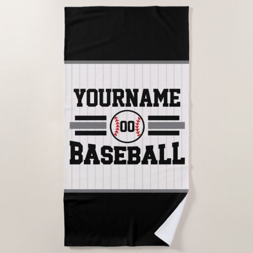 Personalized Retro Baseball Player NAME Team Beach Towel