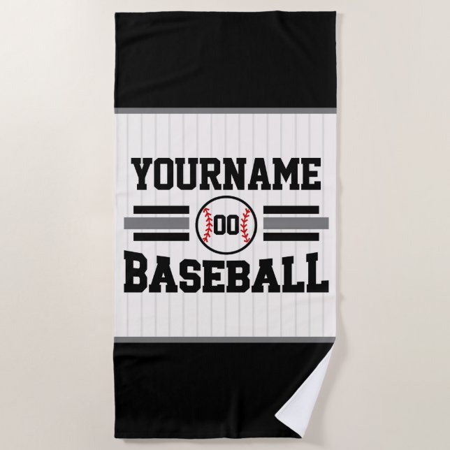 Personalized Retro Baseball Player NAME Team Beach Towel (Front)