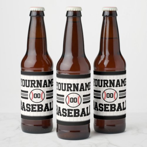 Personalized Retro Baseball Player NAME Team Beer Bottle Label