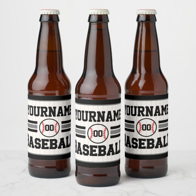 Personalized Retro Baseball Player NAME Team Beer Bottle Label (Bottles)