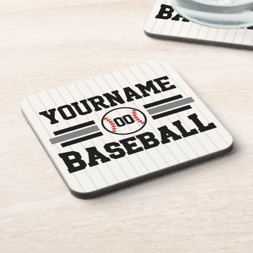 Personalized Retro Baseball Player NAME Team Beverage Coaster