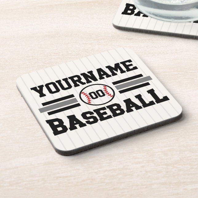 Personalized Retro Baseball Player NAME Team Beverage Coaster (Left Side)