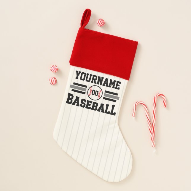 Personalized Retro Baseball Player NAME Team Christmas Stocking (Front)
