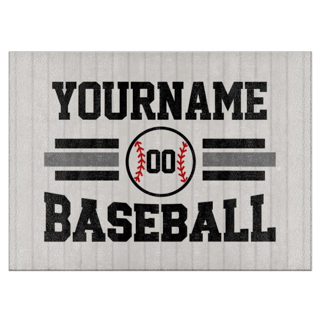Personalized Retro Baseball Player NAME Team Cutting Board (Front)