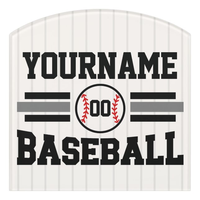 Personalized Retro Baseball Player NAME Team Door Sign (Contour Front)