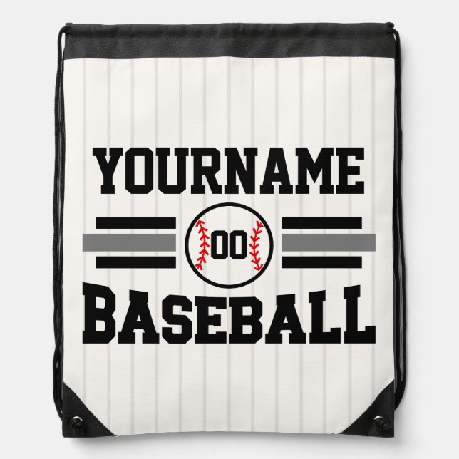 Personalized Retro Baseball Player NAME Team Drawstring Bag (Front)