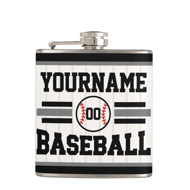 Personalized Retro Baseball Player NAME Team Flask (Front)