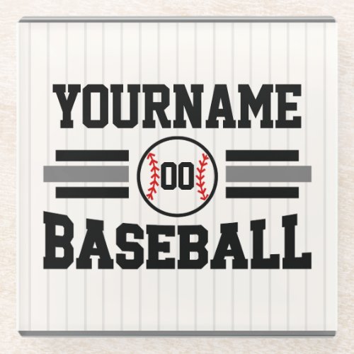 Personalized Retro Baseball Player NAME Team Glass Coaster