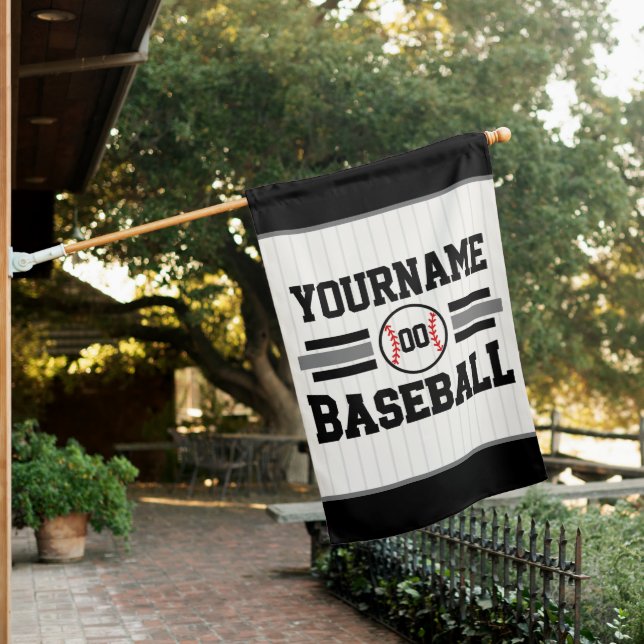 Personalized Retro Baseball Player NAME Team House Flag (In SItu)