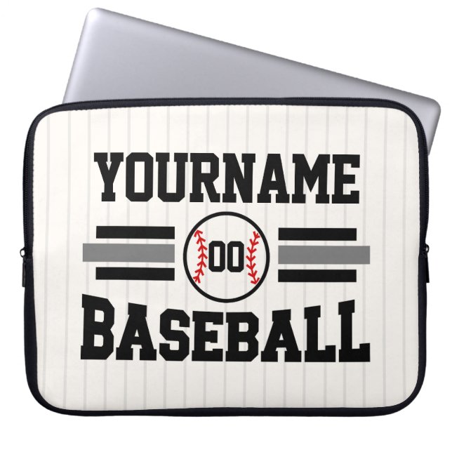 Personalized Retro Baseball Player NAME Team Laptop Sleeve (Front)