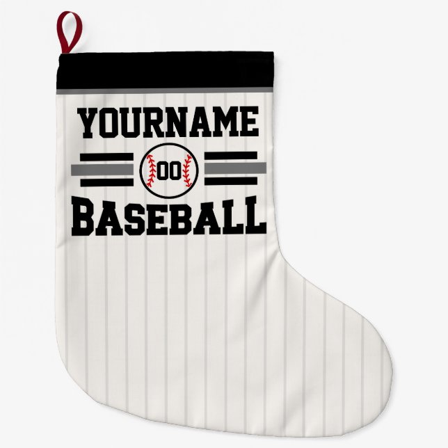 Personalized Retro Baseball Player NAME Team Large Christmas Stocking (Front)