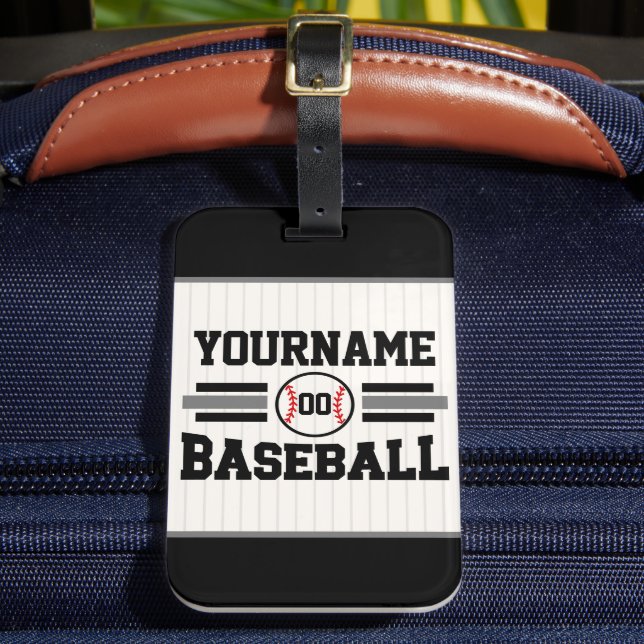 Personalized Retro Baseball Player NAME Team Luggage Tag (Front Insitu 2)