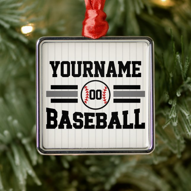 Personalized Retro Baseball Player NAME Team Metal Ornament (Tree)