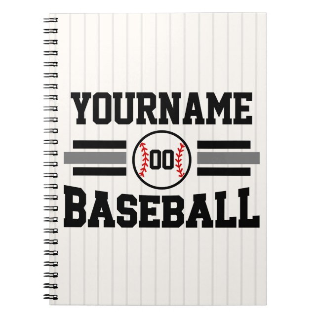 Personalized Retro Baseball Player NAME Team Notebook (Front)