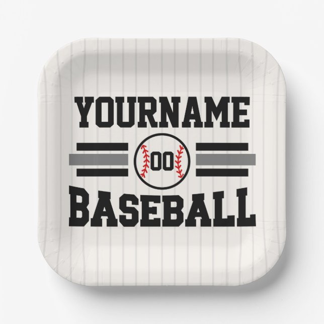 Personalized Retro Baseball Player NAME Team Paper Plates (Front)