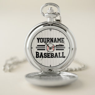 Personalized Retro Baseball Player NAME Team Pocket Watch