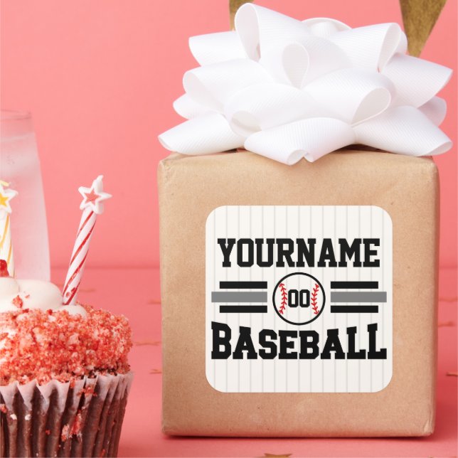 Personalized Retro Baseball Player NAME Team Square Sticker (Party)