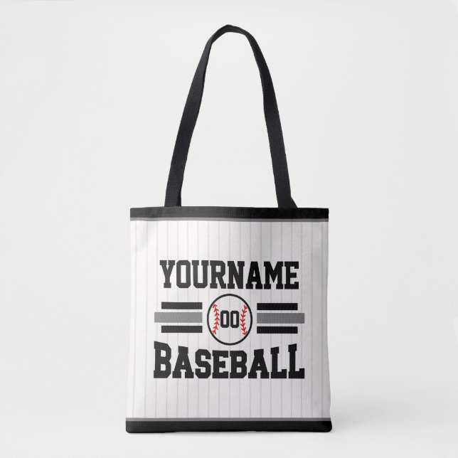Personalized Retro Baseball Player NAME Team Tote Bag (Front)