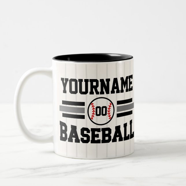 Personalized Retro Baseball Player NAME Team Two-Tone Coffee Mug (Left)
