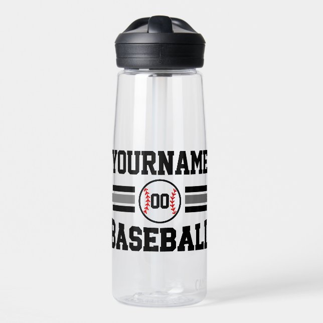 Personalized Retro Baseball Player NAME Team Water Bottle (Front)