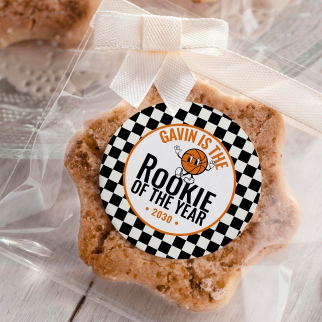 Personalized Retro Basketball Birthday Party Classic Round Sticker (Creator Uploaded)