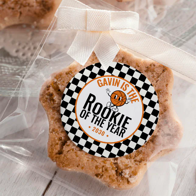 Personalized Retro Basketball Birthday Party Classic Round Sticker
