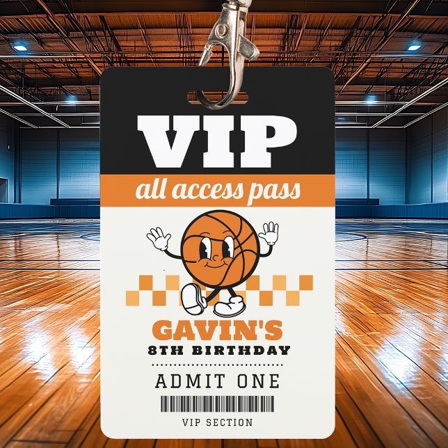 Personalized Retro Basketball Birthday Party Favor Badge (Creator Uploaded)