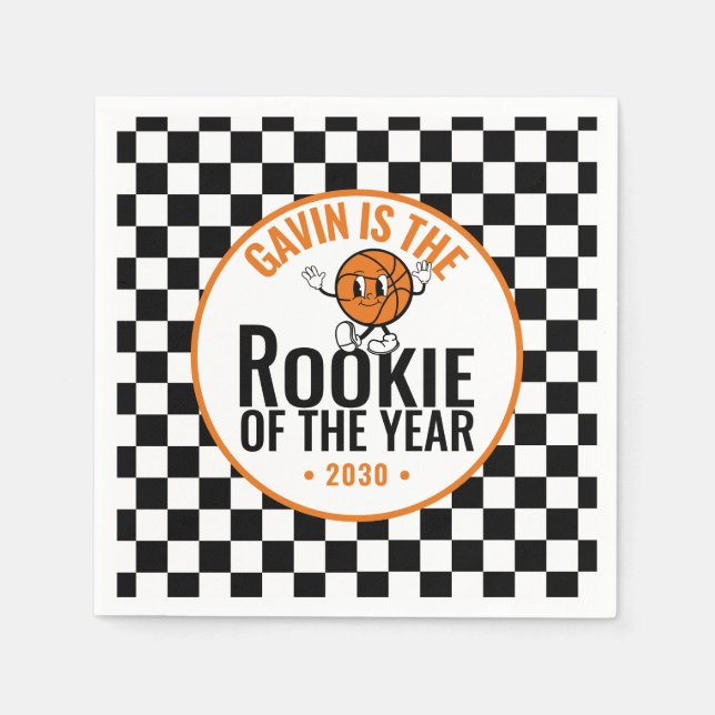 Personalized Retro Basketball Birthday Party Paper Napkins (Front)