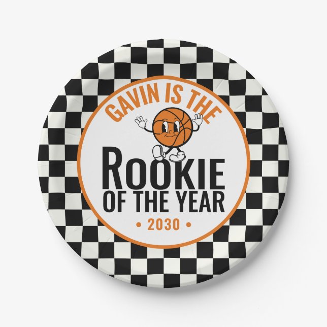 Personalized Retro Basketball Birthday Party Paper Plates (Front)