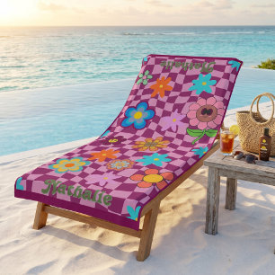 Personalized Retro Beach Towel Floral Name Gift