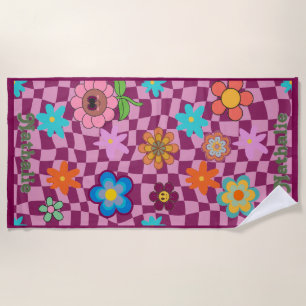 Personalized Retro Beach Towel Floral Name Gift