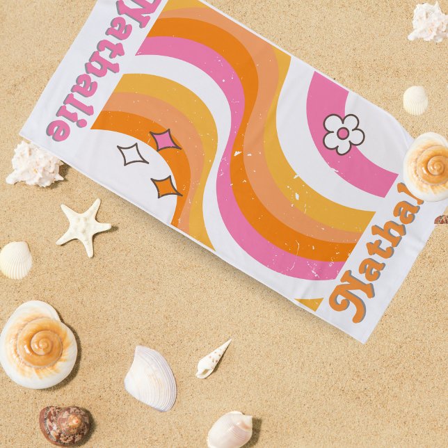 Personalized Retro Beach Towel with Name - Custom (`Personalized Retro Beach Towel with Name - Custom Gift 🎁)