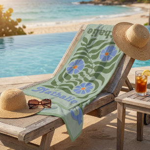 Personalized Retro Beach Towel with Name - Green 